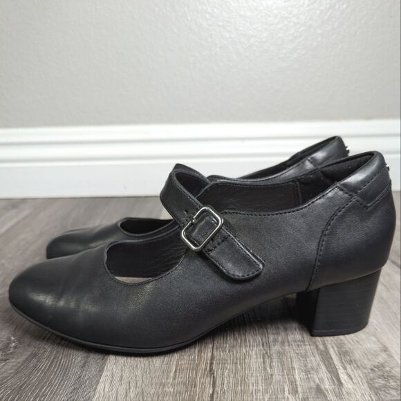 Clarks Linnae Walk Black leather block heel comfort strappy Mary Janes 9 - Picture 3 of 9